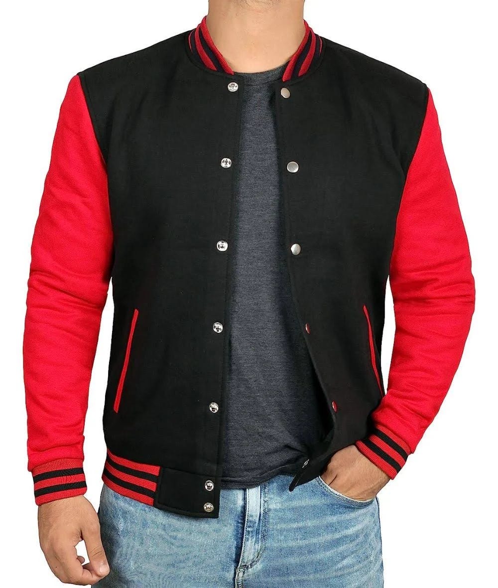 Men's Red and Black Varsity Baseball Style Jacket - Comfortable and Stylish | Image