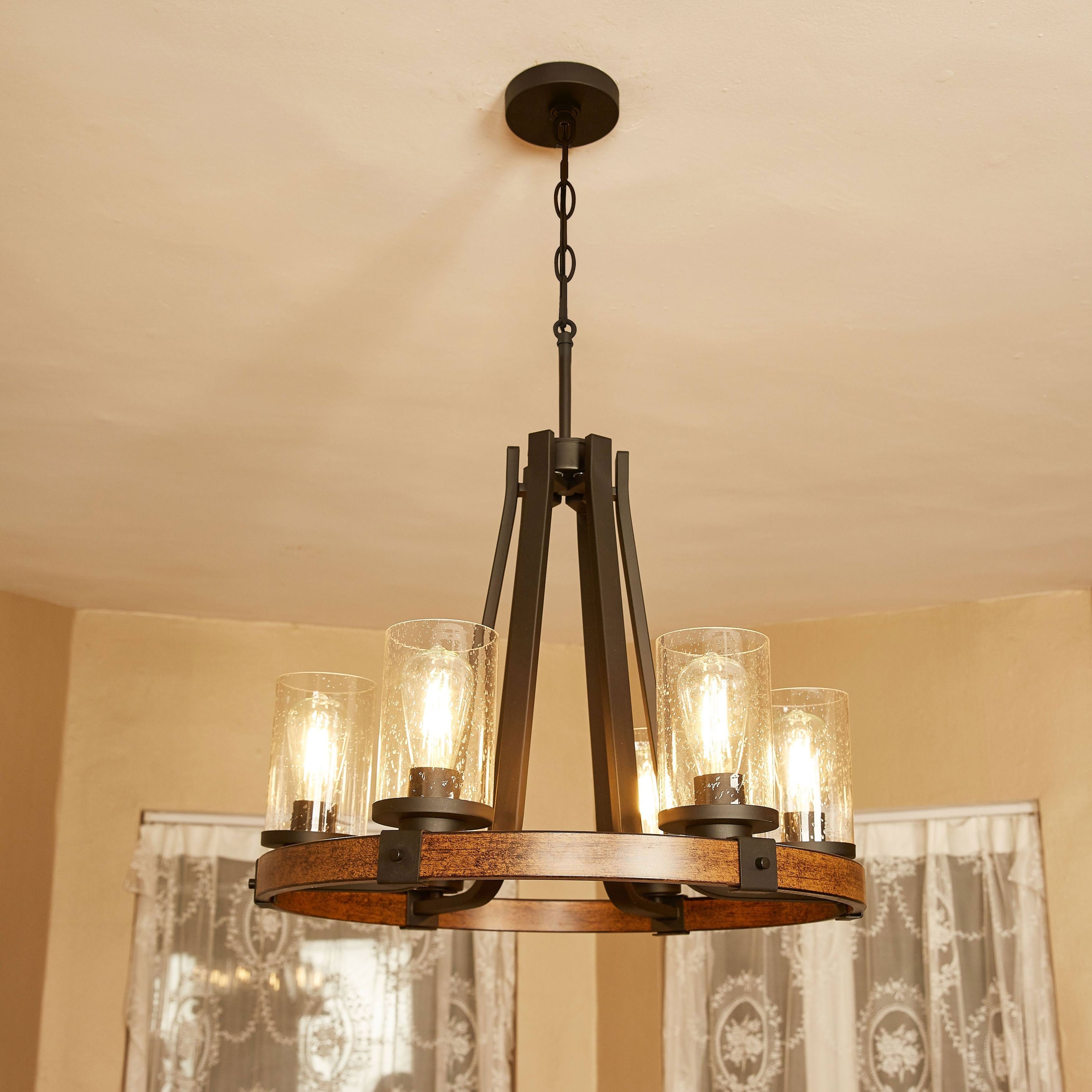 6-Light Wagon Wheel Shaded Chandelier in Black | Image