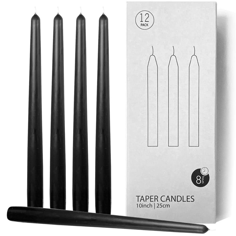 12 Pack Topsics Black Taper Unscented Halloween Candles | Image