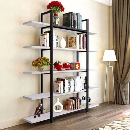 tribesigns-5-tier-bookshelf-vintage-industrial-style-bookcase-72-h-x-12-w-x-47l-inches-white-1