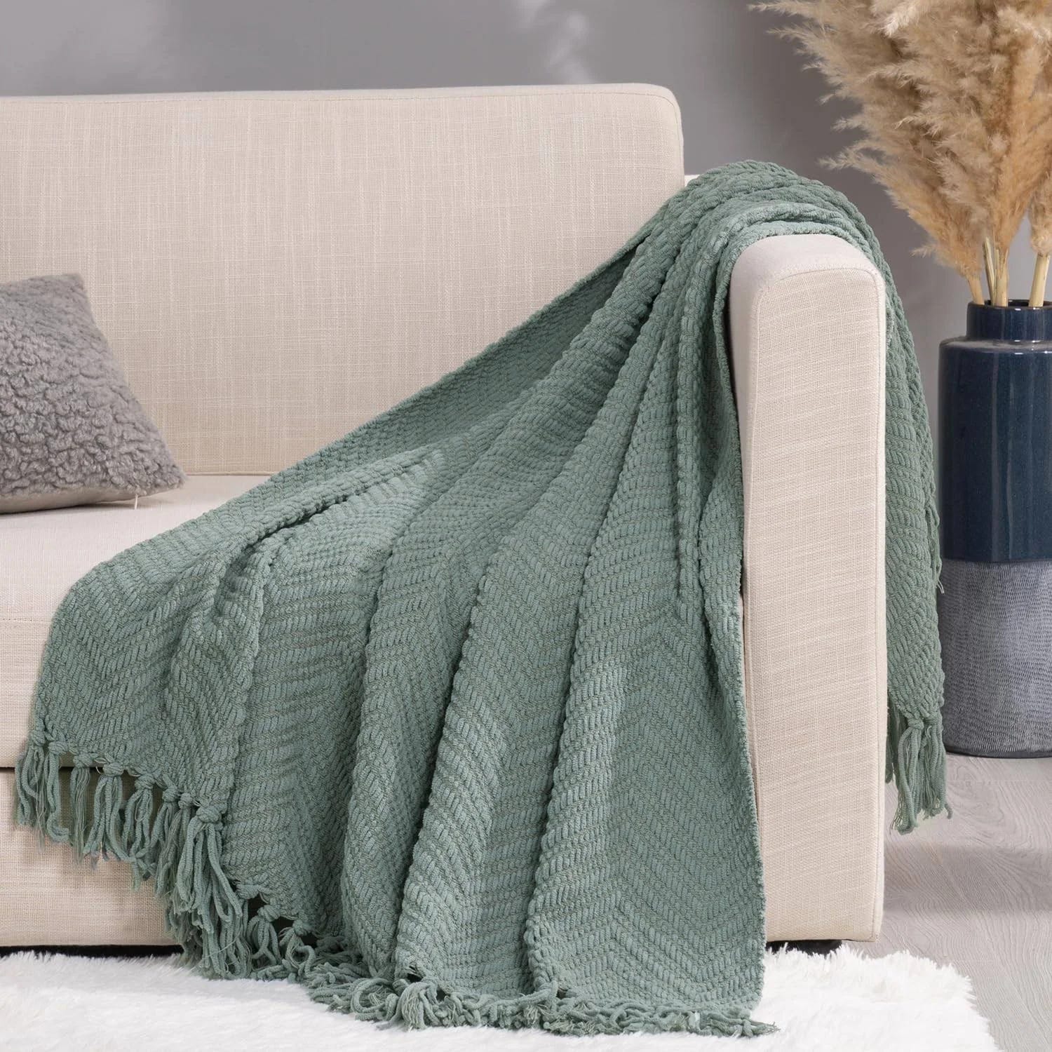Soft & Versatile Boho Chenille Knit Throw Blanket for Cozy Couch and Bed | Image