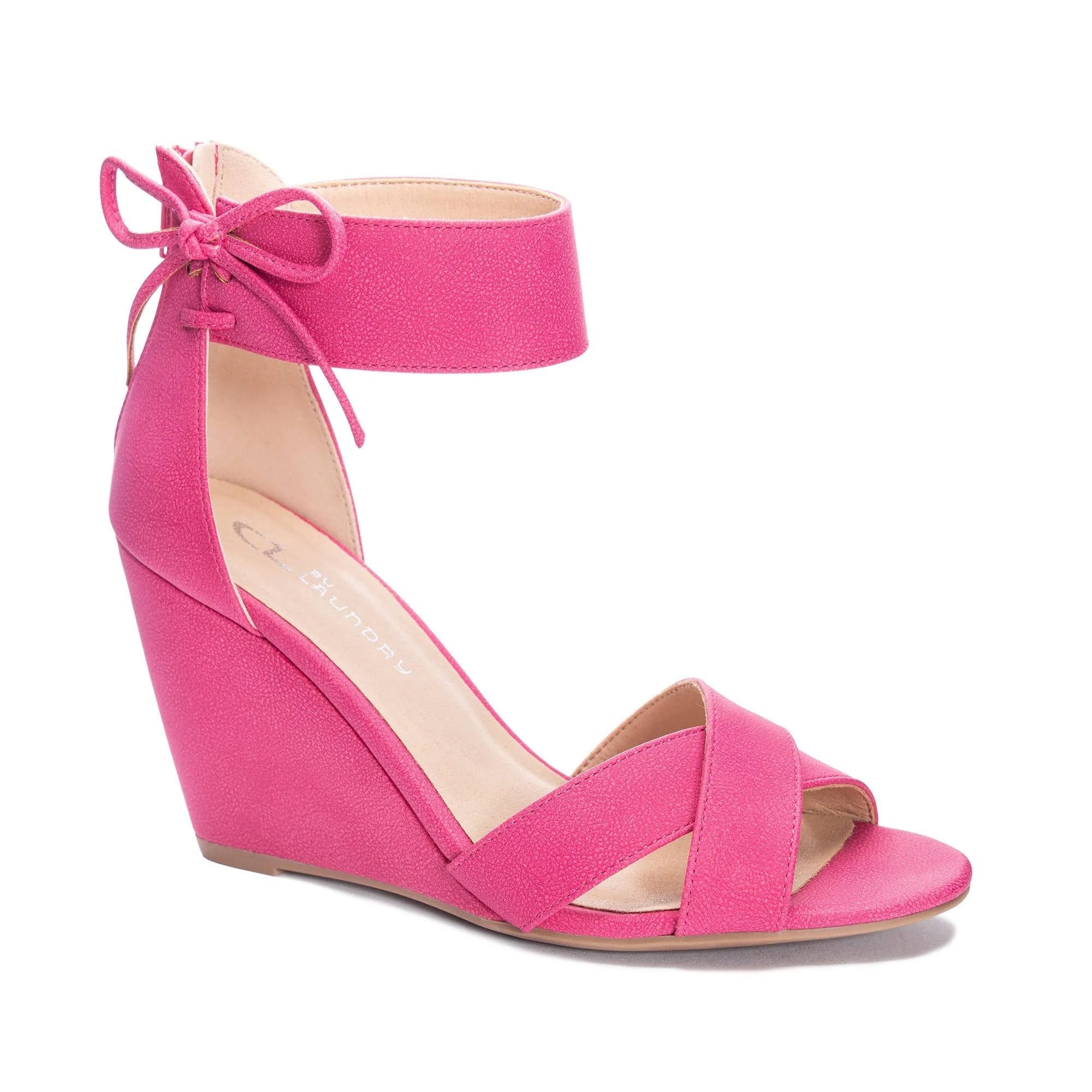 Fuchsia Platform Sandals with Bow Ankle Strap | Image
