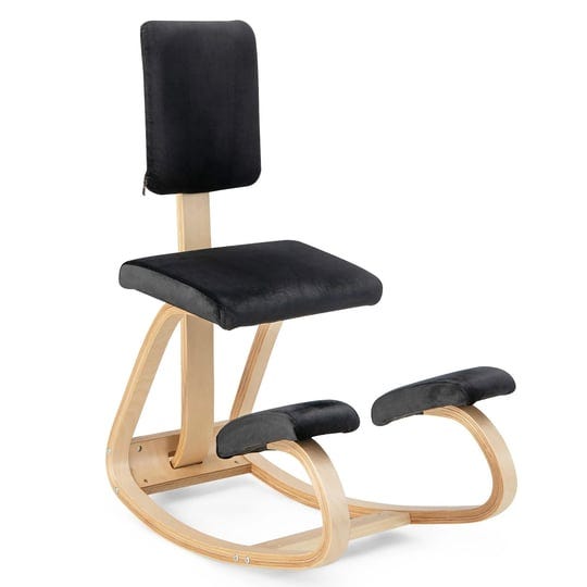 costway-ergonomic-kneeling-chair-upright-posture-velvet-support-chair-with-backrest-black-1