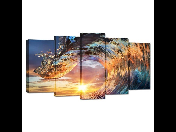 ihappywall-large-5-piece-sea-waves-canvas-wall-art-sunset-ocean-wave-seascape-artwork-ocean-beach-pi-1