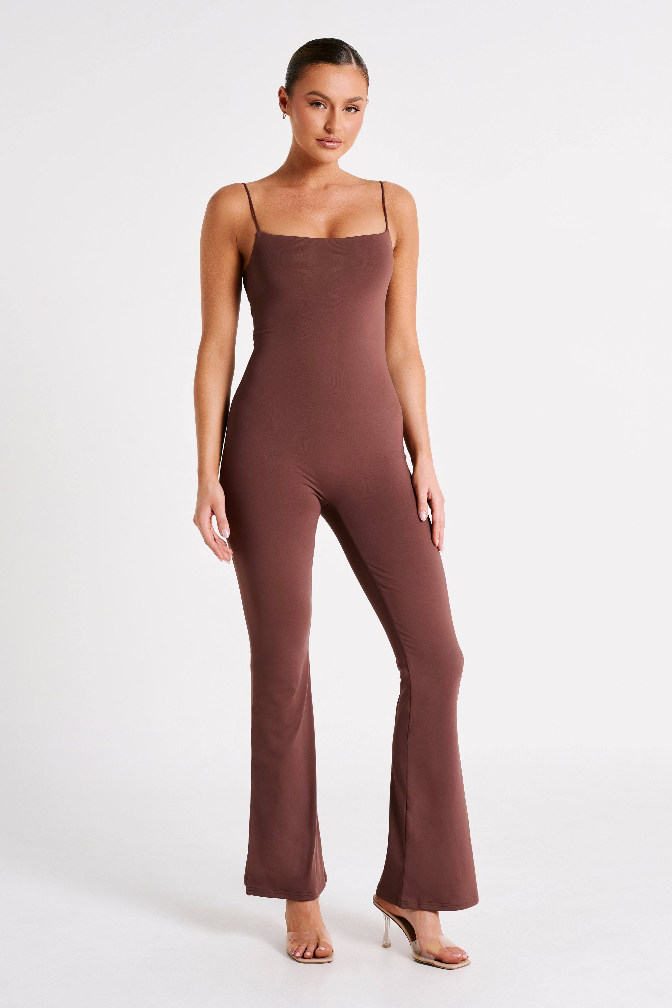 Recycled Nylon Jumpsuit in Mocha Brown | Image
