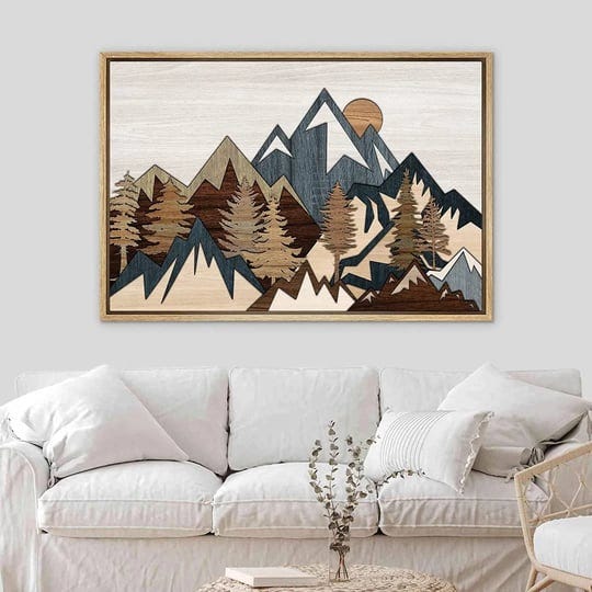 western-wood-effect-landscape-3d-sun-mountain-range-forest-nature-modern-framed-on-canvas-picture-pr-1