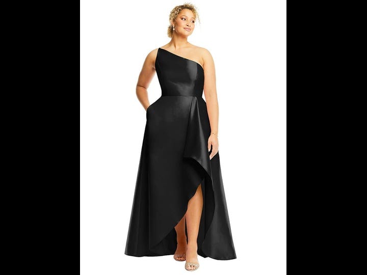 alfred-sung-womens-one-shoulder-satin-gown-with-draped-front-slit-and-pockets-black-0-1