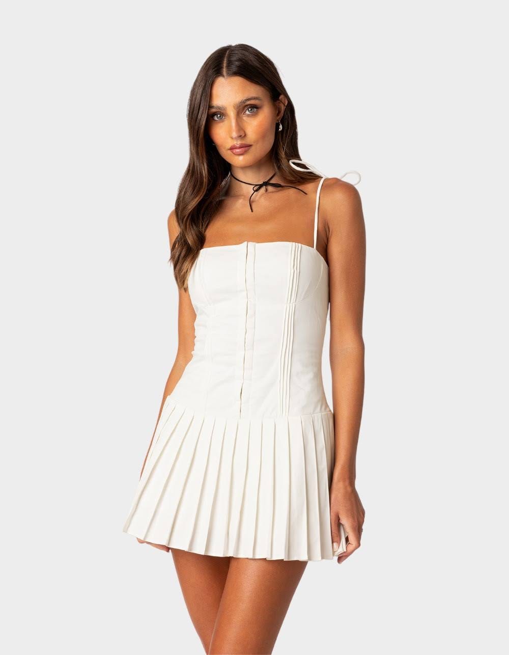 Stylish White Corset Mini Dress for Parties | Image