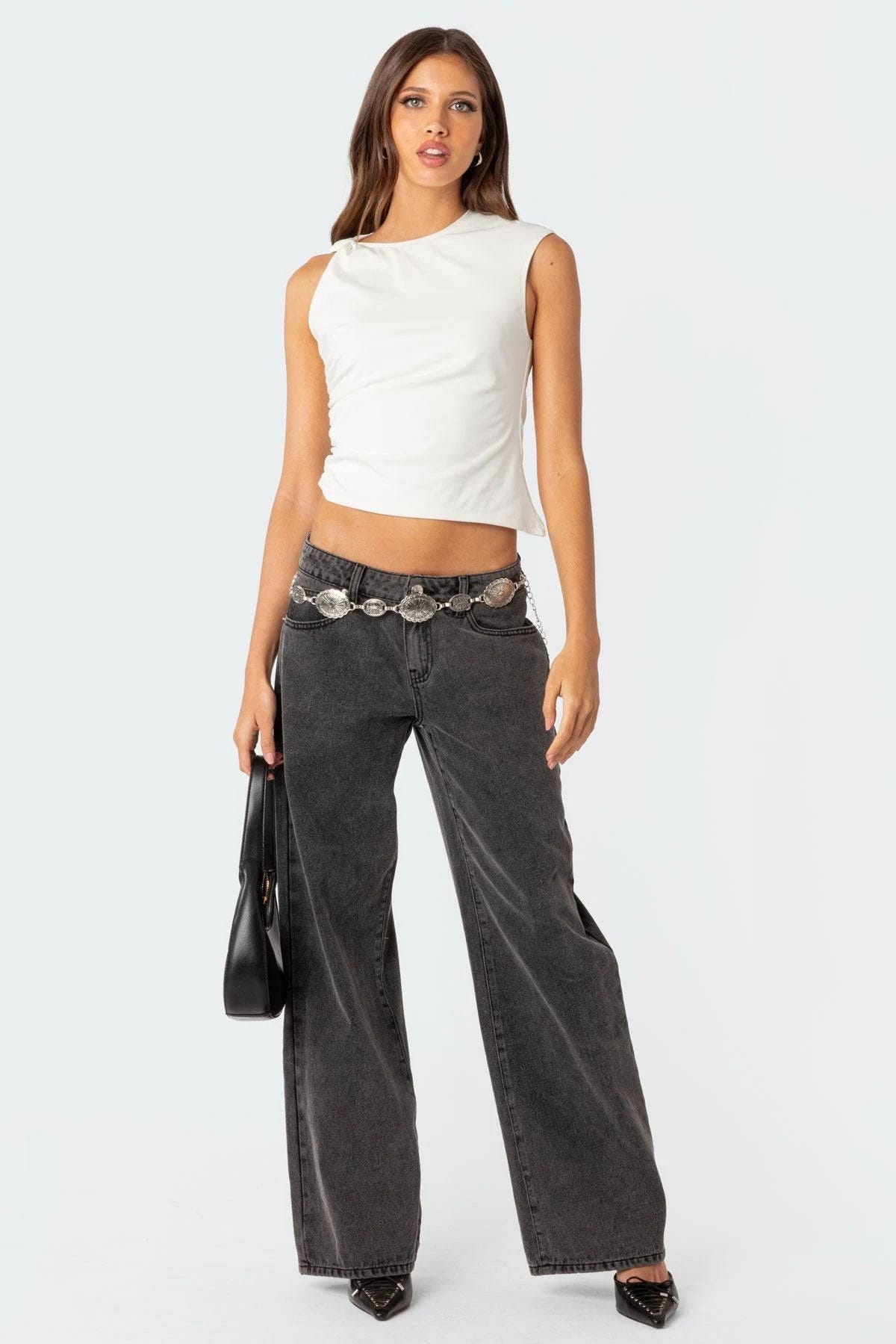 Washed Low-Rise Black Jeans for Stylish Comfort | Image