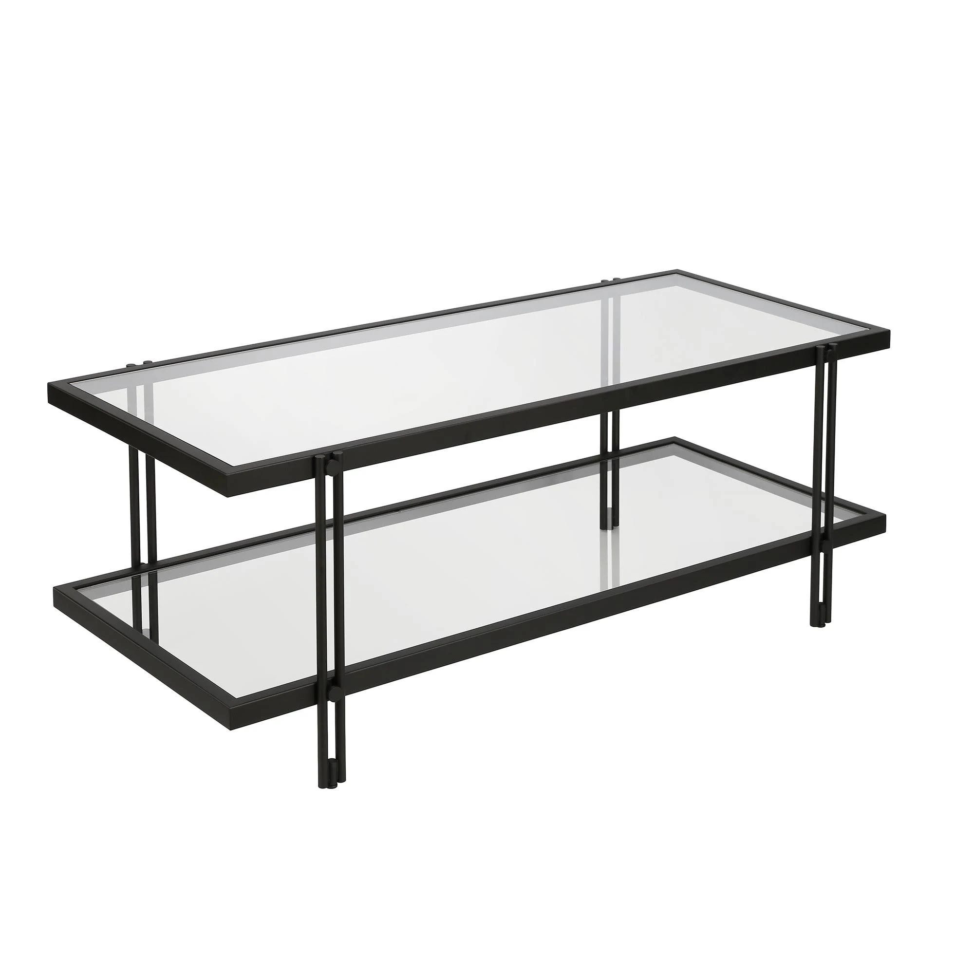 Black Glass Rectangular Coffee Table with Stylish Shelf | Image