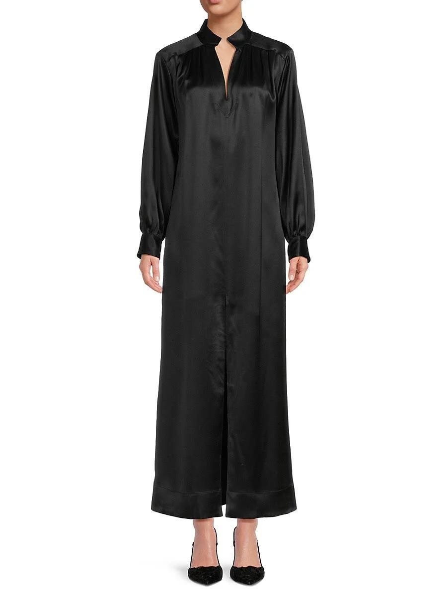 Frame Silk Wrap Maxi Dress in Noir | Image