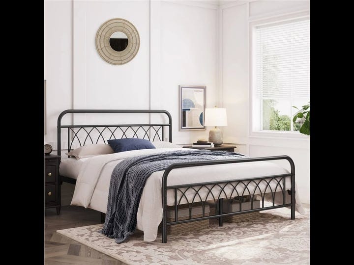 yaheetech-metal-platform-bed-frame-with-petal-accented-headboard-and-footboard-black-queen-1