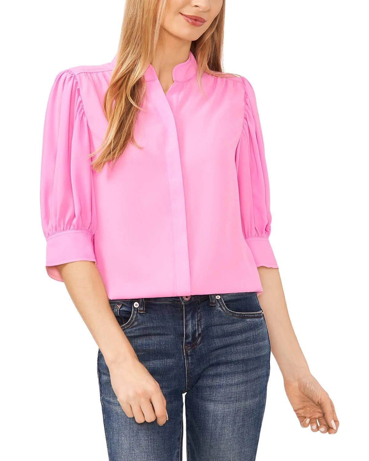 Elegant Pink Collared Button Down Blouse | Image