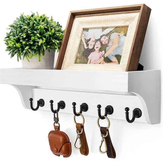 rebee-vision-key-and-mail-holder-for-wall-with-floating-shelf-decorative-hanging-organizer-with-5-st-1