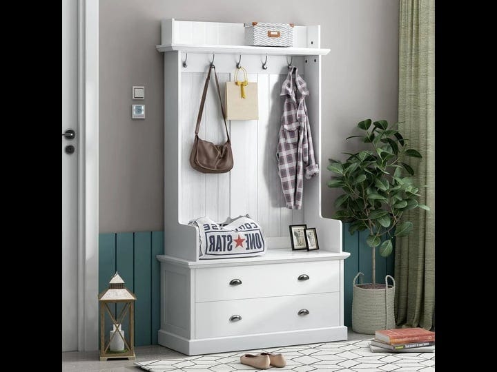urtr-white-hall-tree-and-shoe-storage-bench-with-drawers-wooden-coat-rack-with-5-hooks-for-mudroom-o-1