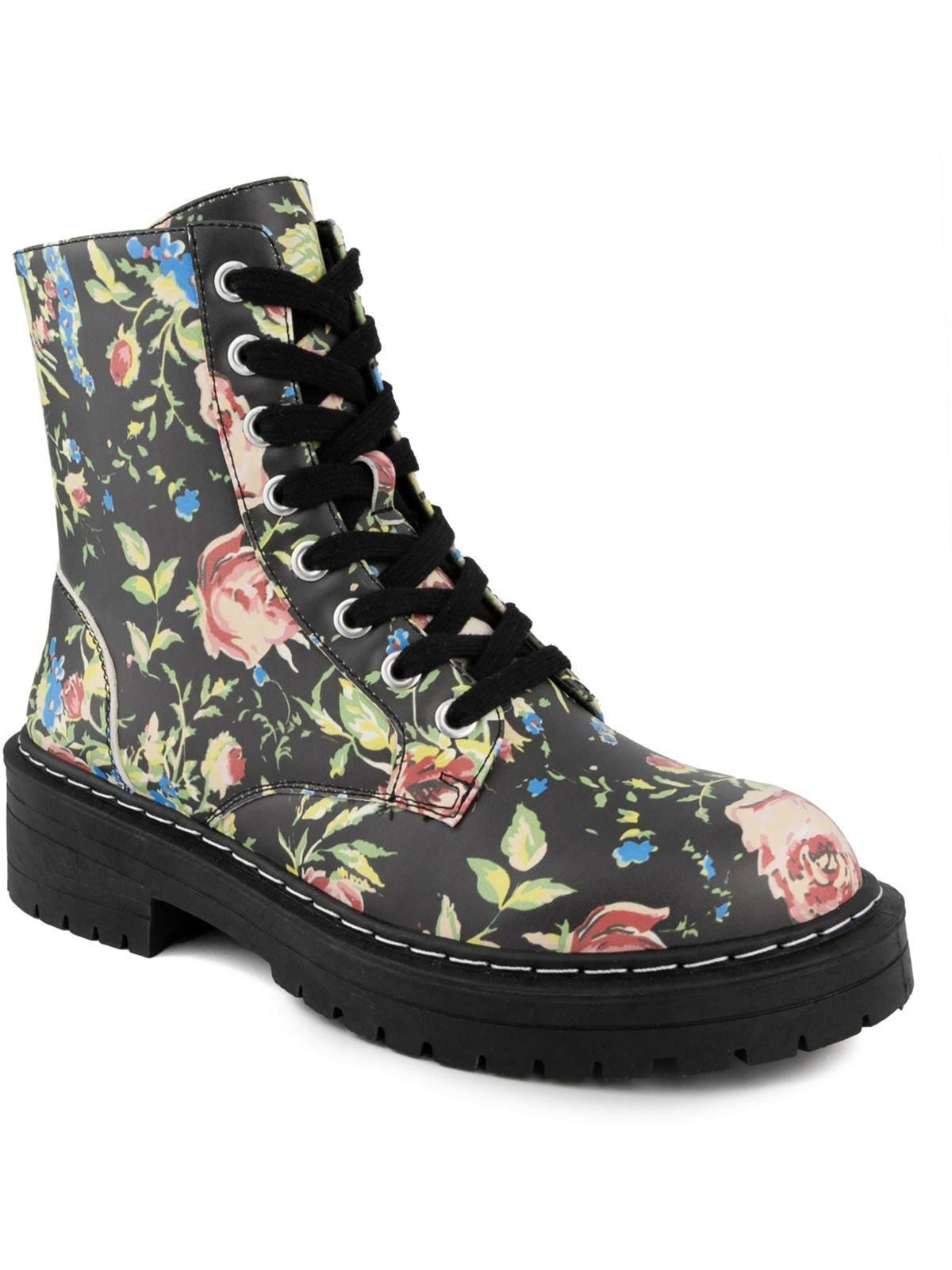 Vintage Floral Lace-up Combat Boots for Women | Image