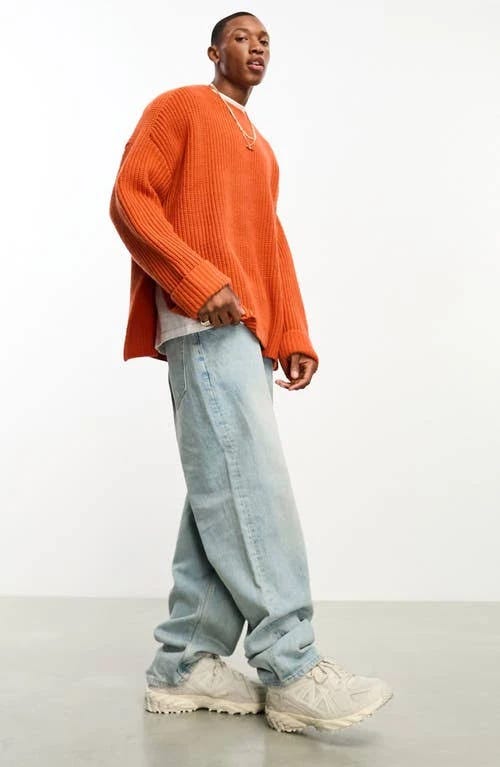 Burnt Orange Wool Mix Rib Sweater with Side Splits | Image