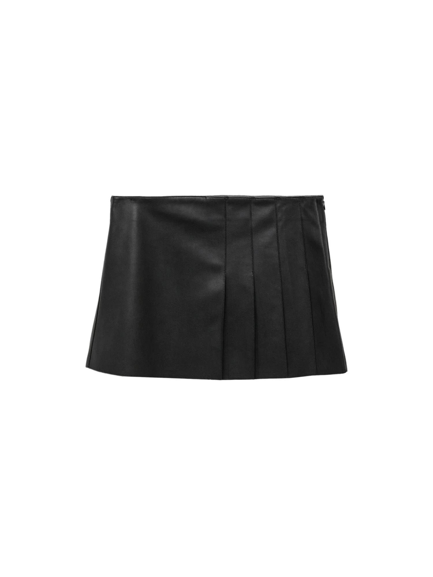 Black Pleated Faux Leather Mini Skirt from Mango | Image