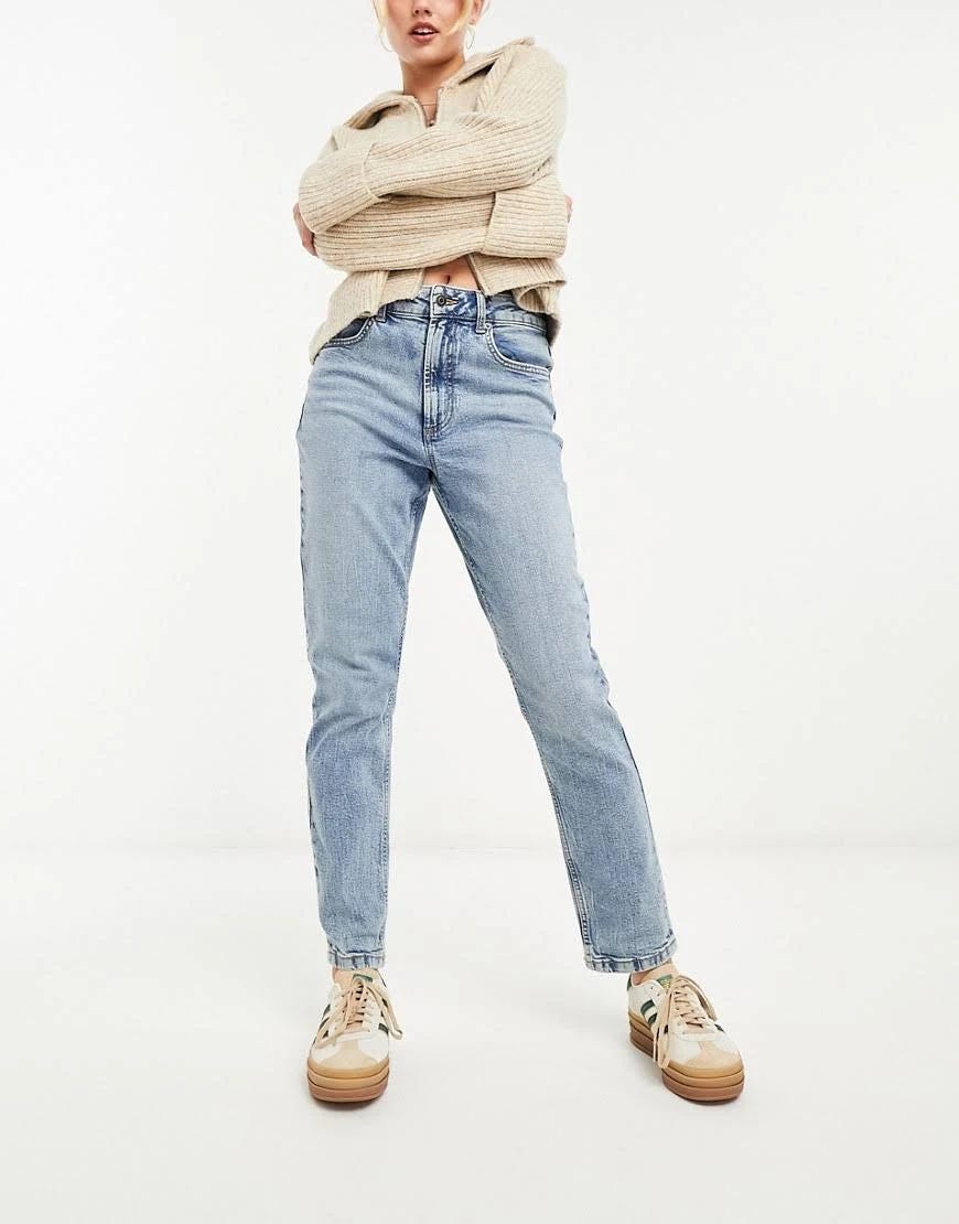 Light Blue Mid-Waist Mom Jeans with Zip Fly by ASOS Design | Image