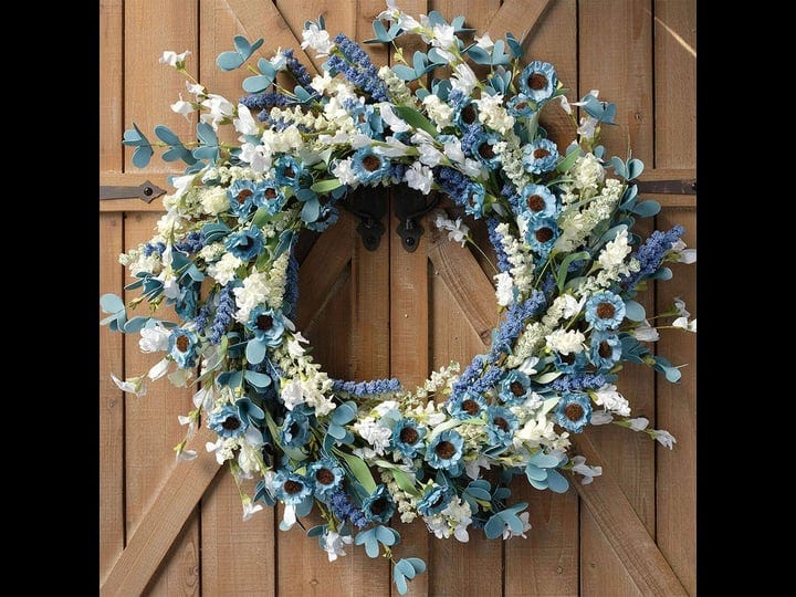 bibelot-20-inch-spring-wreath-blue-with-green-leaves-daisy-artificial-grains-white-flower-for-front--1