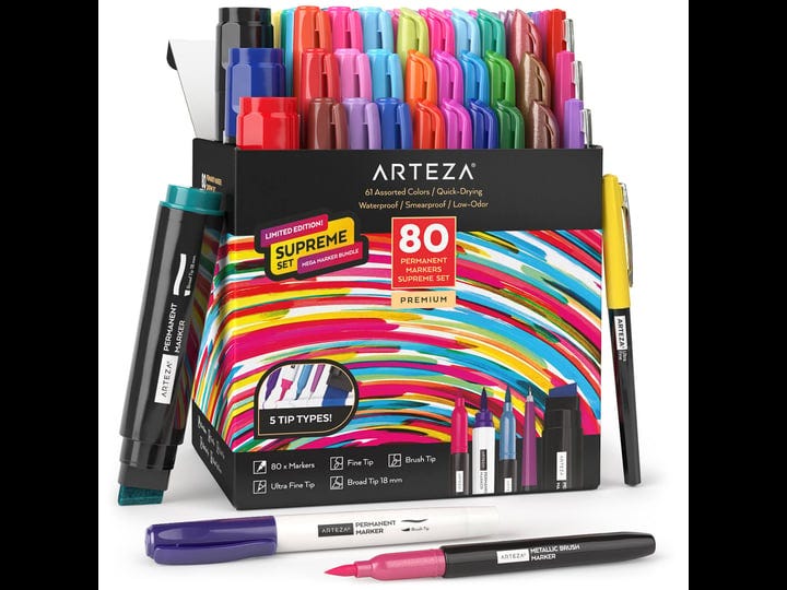 arteza-permanent-markers-set-of-80-61-assorted-colors-paint-pens-waterproof-crafts-supplies-for-ston-1