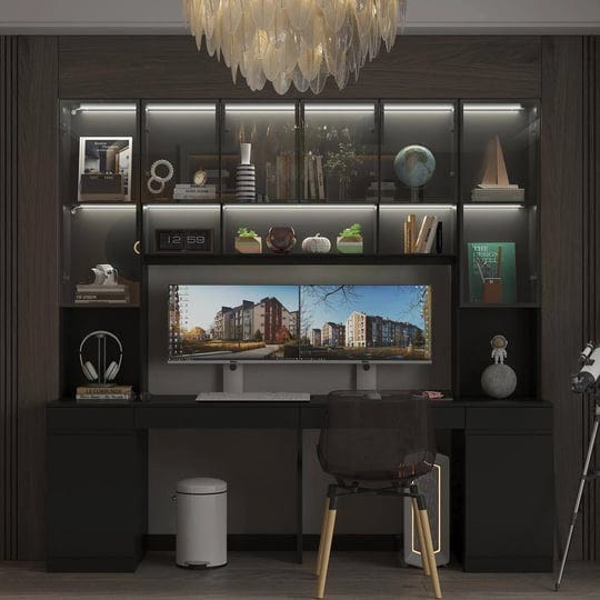 90-6-in-w-black-wood-computer-gaming-desk-home-office-desk-with-82-7-in-h-bookshelf-led-lights-drawe-1