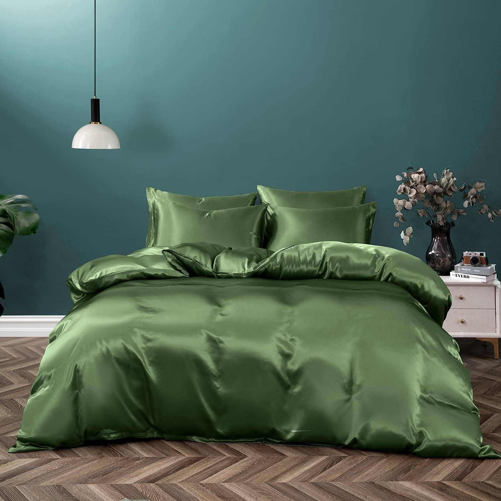 Luxurious Sage Green Silk Duvet Cover Set for High-Quality, Breathable Bedding | Image