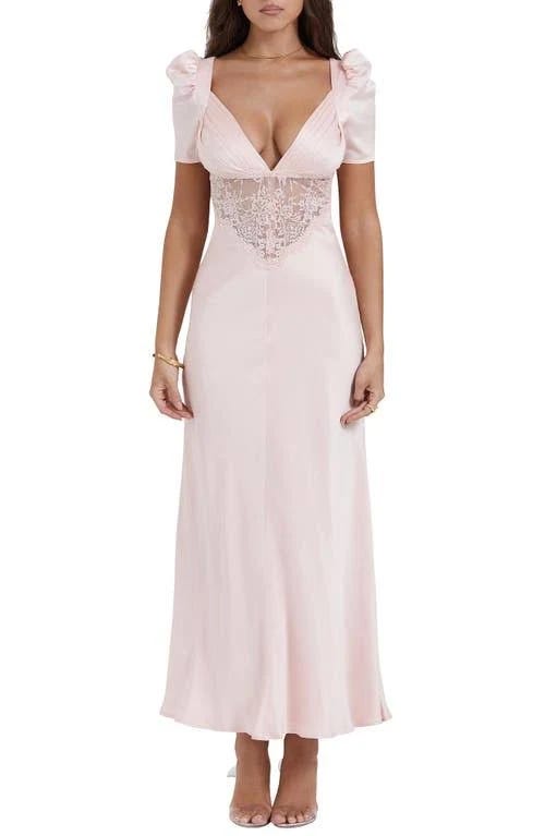 Peach Midi Dress with Lacy Inset Lining | Image