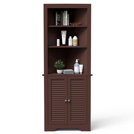 brown-corner-cabinet-68-in-h-with-3-tier-display-rack-and-lower-storage-cabinet-1