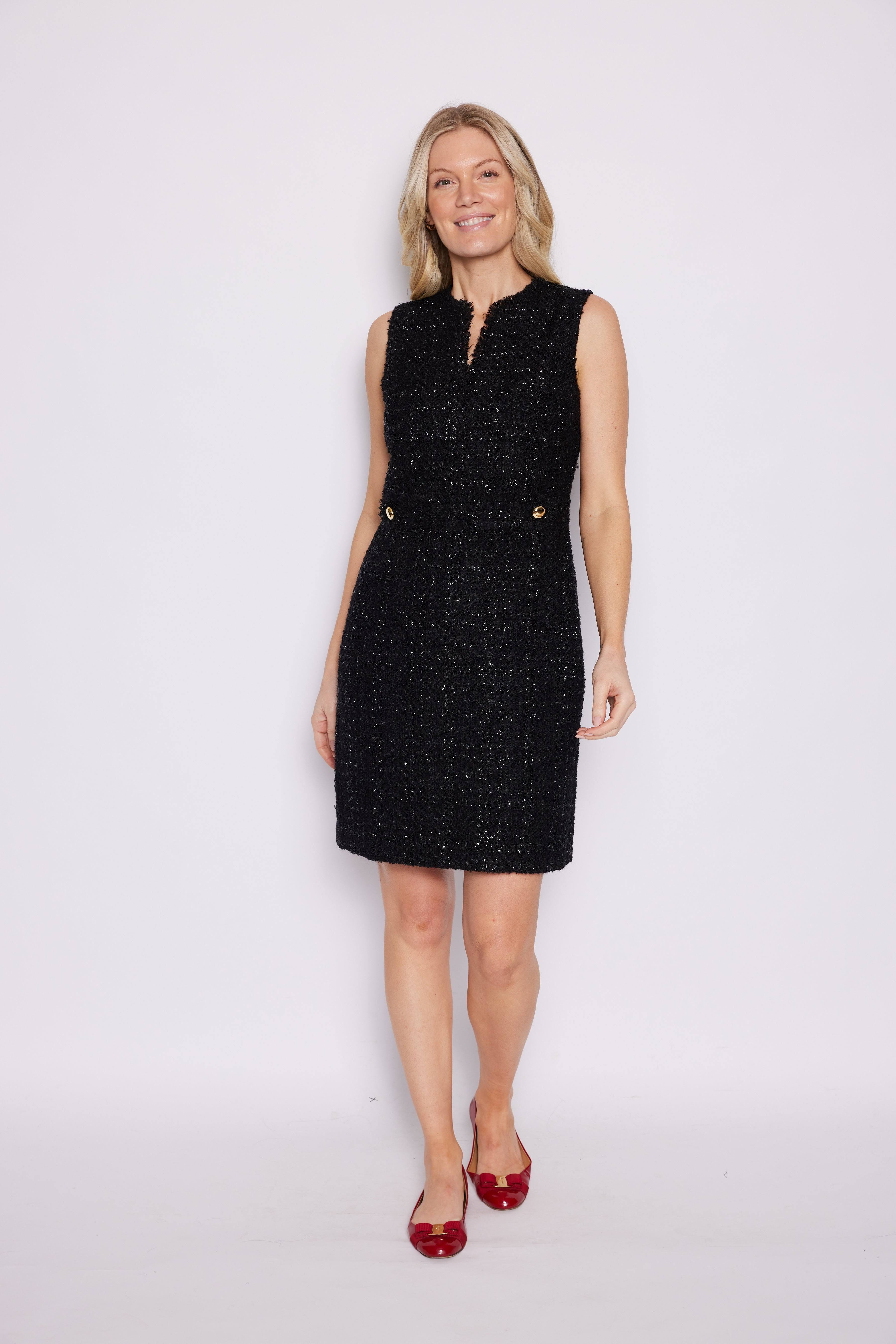 Luxurious Tweed Shift Dress in Black Sparkle | Image