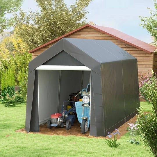 outsunny-7-x-12-heavy-duty-garden-storage-tent-with-large-door-gray-1