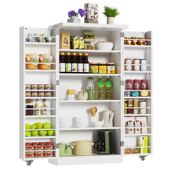 roomtec-47-kitchen-pantry-cabinet-white-freestanding-buffet-cupboards-sideboard-with-doors-adjustabl-1