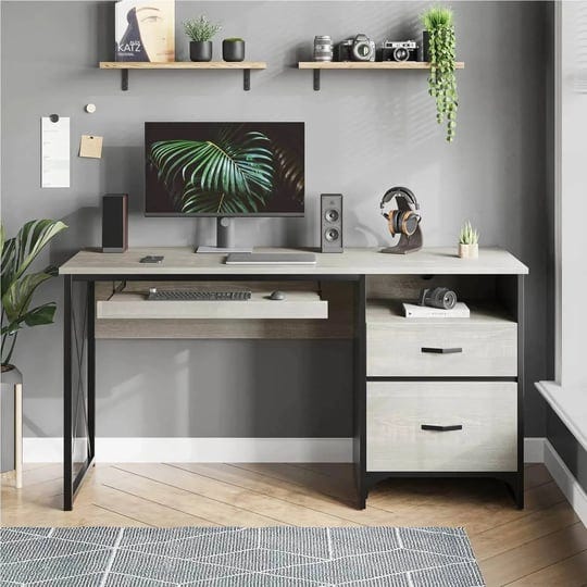 55-inch-computer-desk-with-keyboard-tray-and-storage-drawers-wash-white-1