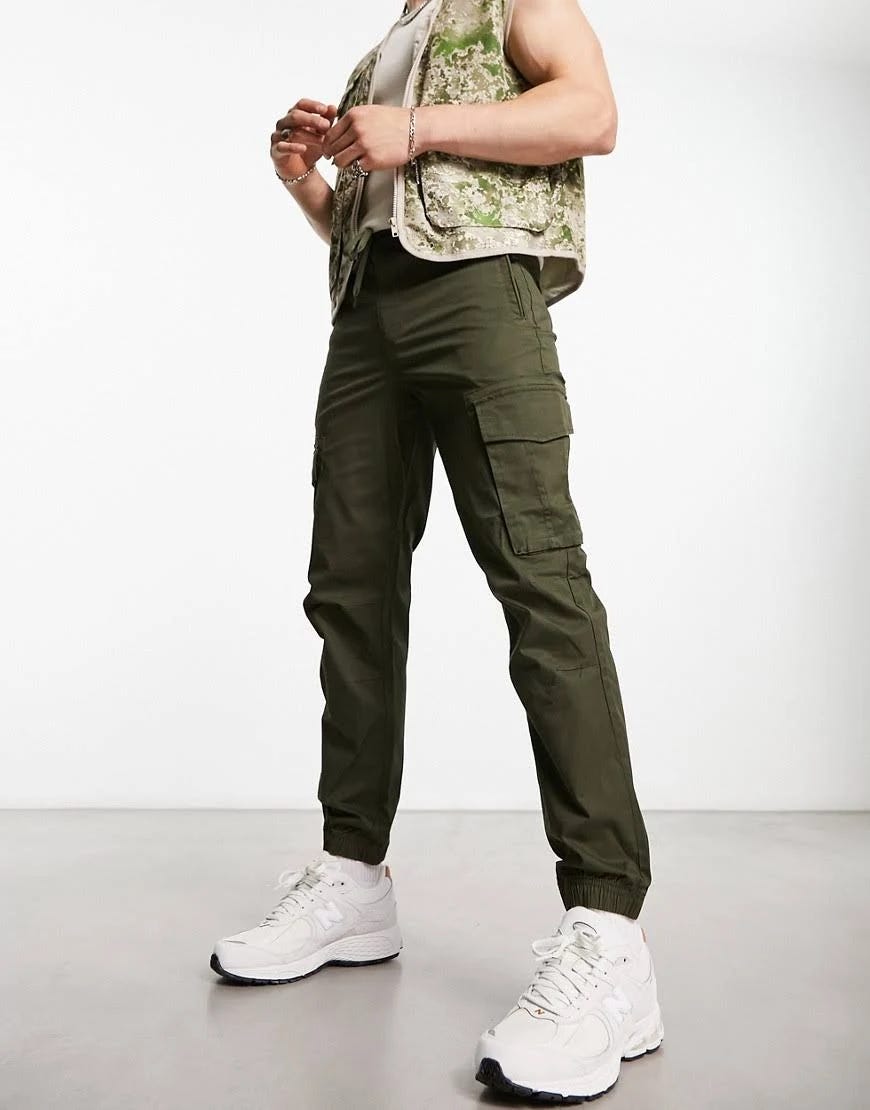 Dark Green Washed Slim Cargo Sweatpants | Image