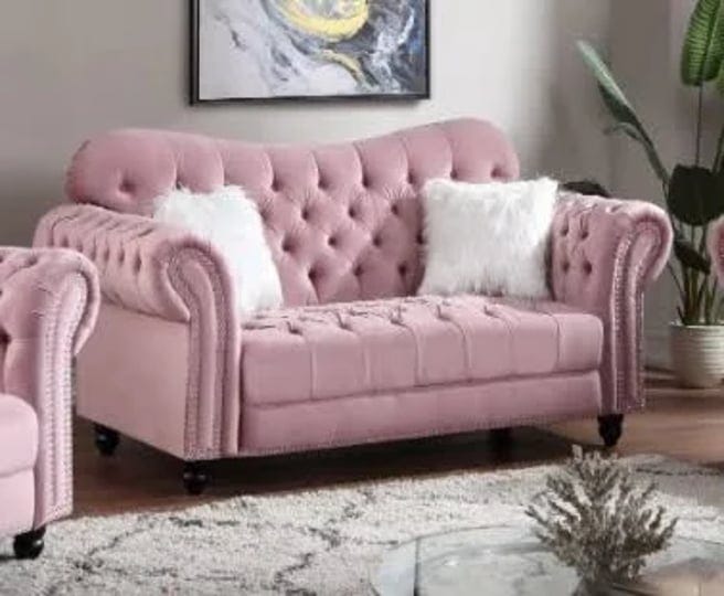 furniture-world-9125-stationary-loveseat-in-pink-velvet-9125-l-1