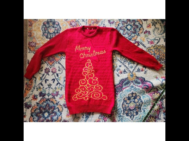 grailed-you-look-ugly-today-red-gold-merry-christmas-sweater-dress-m-womens-size-medium-1