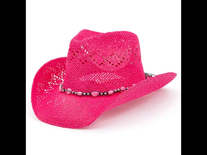 tovoso-straw-cowboy-hat-for-women-with-beaded-trim-and-shapeable-brim-fuchsia-womens-size-one-size-1