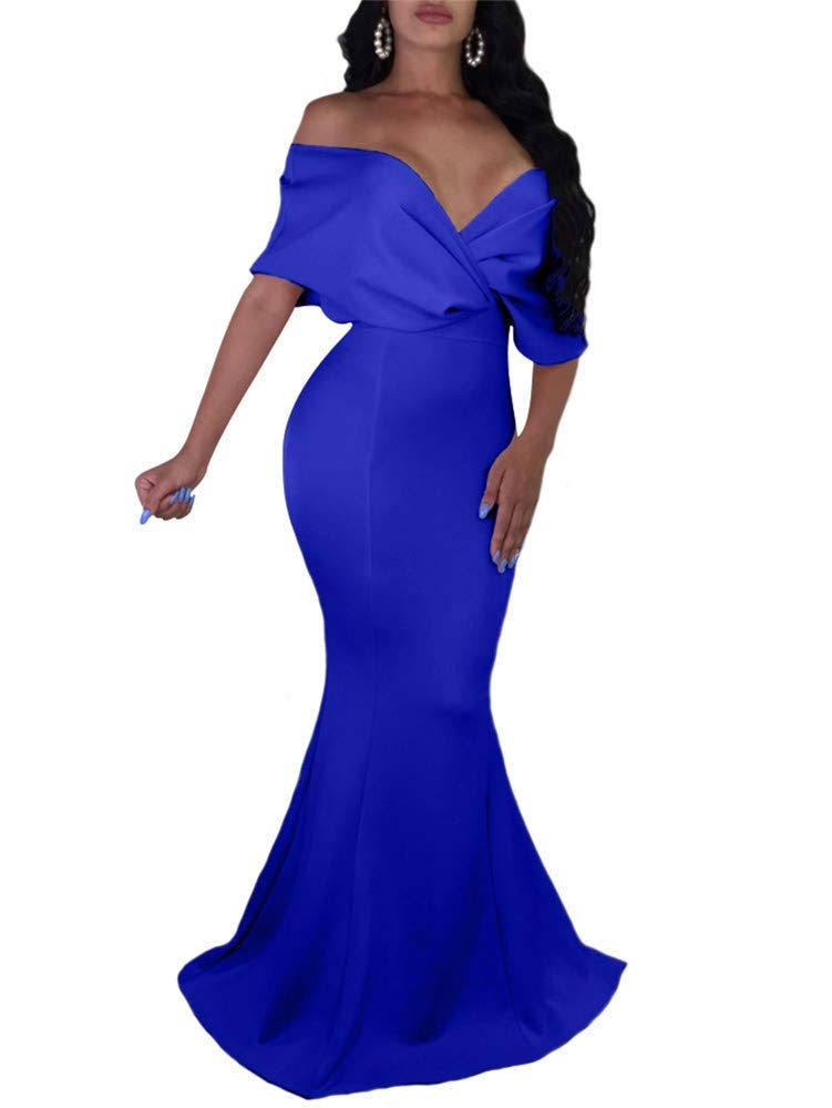 Elegant Off-Shoulder Maxi Dress in Royal Blue | Image