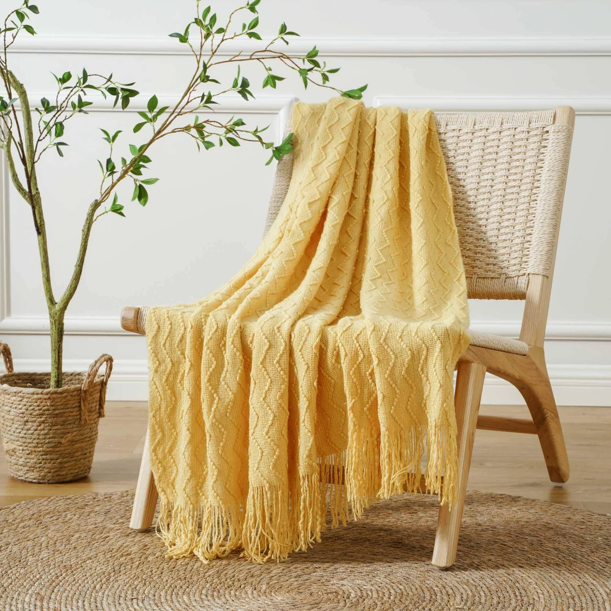 Battilo Home Fall Acrylic Decorative Mustard Throw Blanket | Image