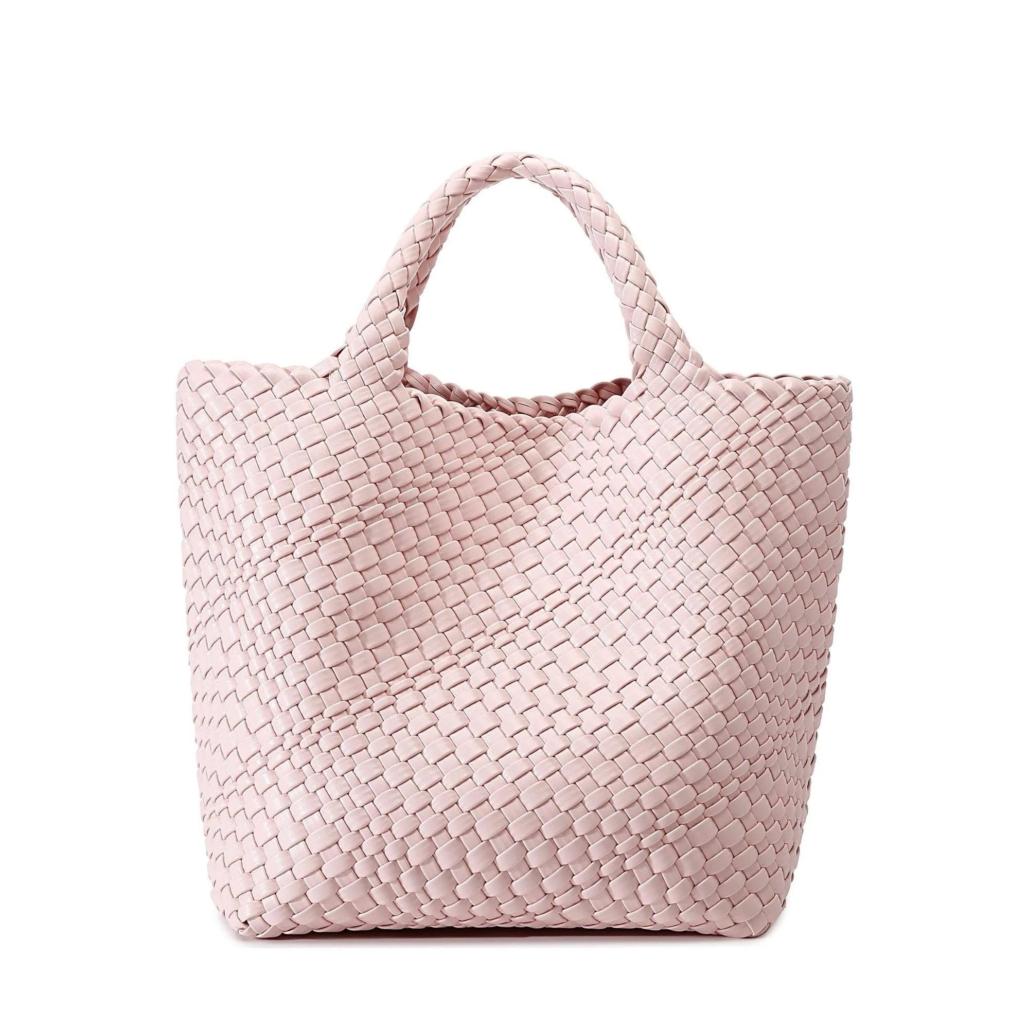 Fashionable Vegan Leather Woven Tote Handbag for Summer Travel and Daily Use | Image