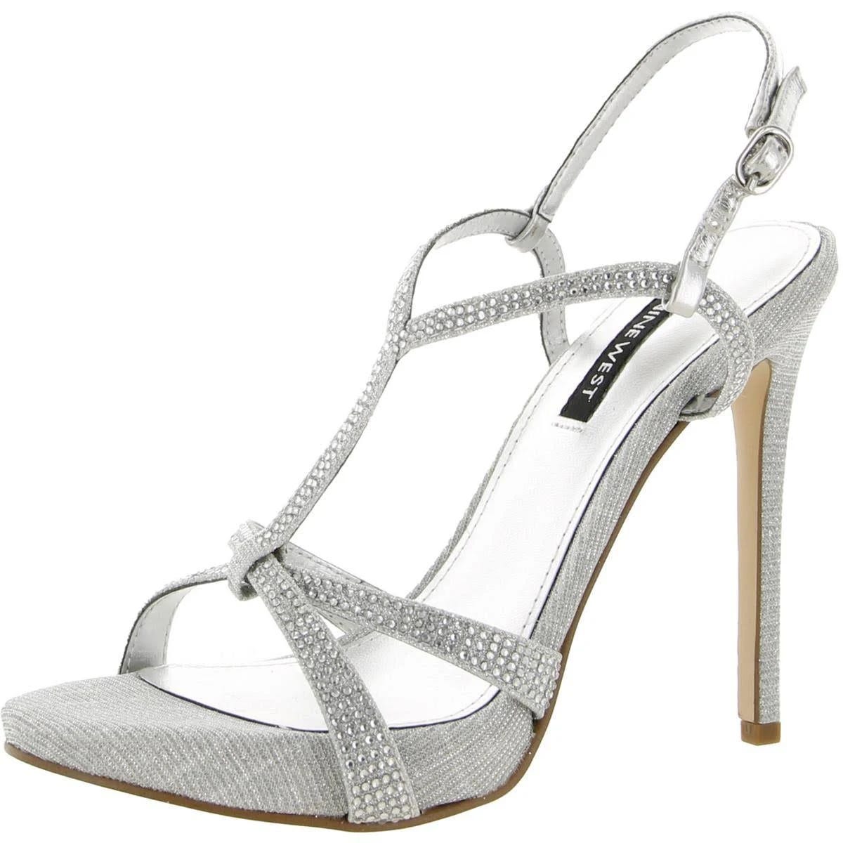 Nine West Tie-Up Sandals with Rhinestone Accents: Strappy, Stylish Silver Heels for Women | Image