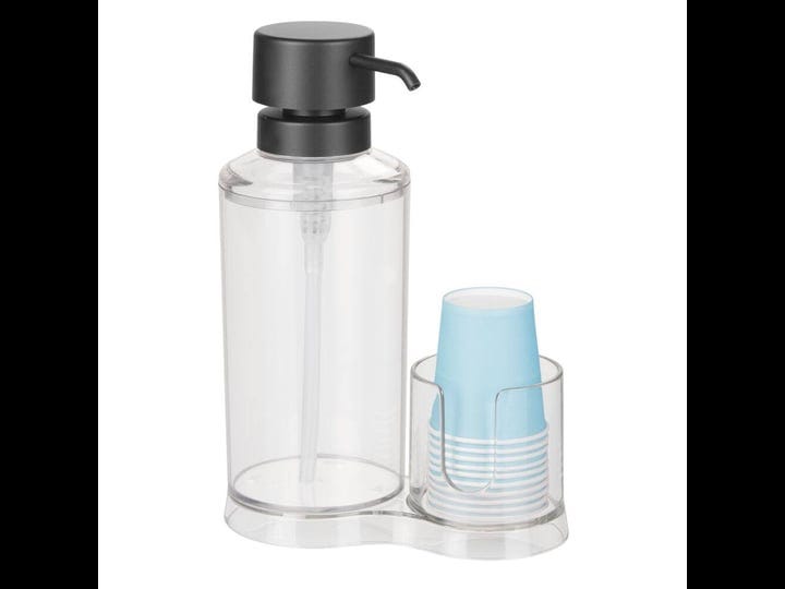 mdesign-plastic-refillable-mouthwash-dispenser-cup-organizer-clear-black-1