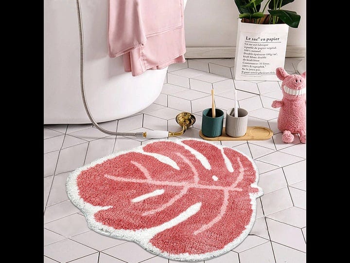 befocus-pink-bath-mat-cute-leaf-bath-mats-for-bathroom-absorbent-non-slip-leaf-shaped-bath-rug-machi-1