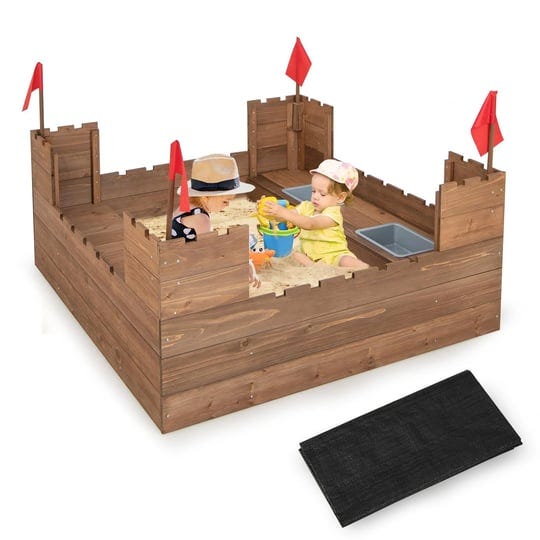 kids-wooden-sandbox-with-bottom-liner-and-red-flags-costway-1