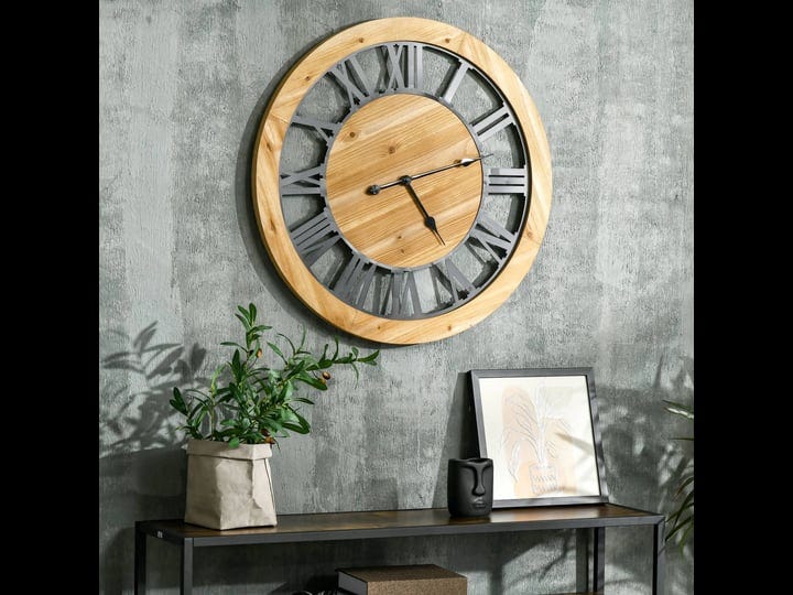 homcom-30-large-wall-clock-silent-non-ticking-metal-wood-farmhouse-roman-numeral-clocks-for-living-r-1