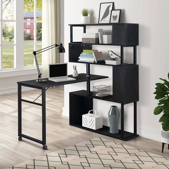 computer-desk-l-shaped-corner-table-rotating-computer-table-with-5-story-bookshelf-black-1