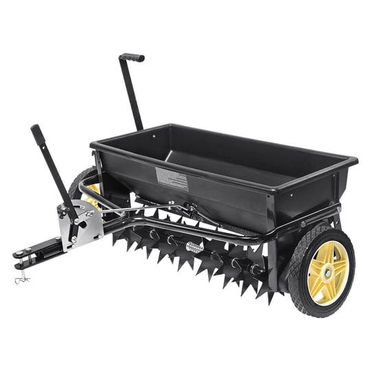 vevor-broadcast-spreader-100-lb-tow-behind-poly-drop-spreader-with-10-wheels-steel-spike-aerator-fer-1