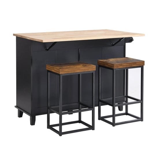 farmhouse-kitchen-island-set-with-drop-leaf-and-2-seatings-black-1