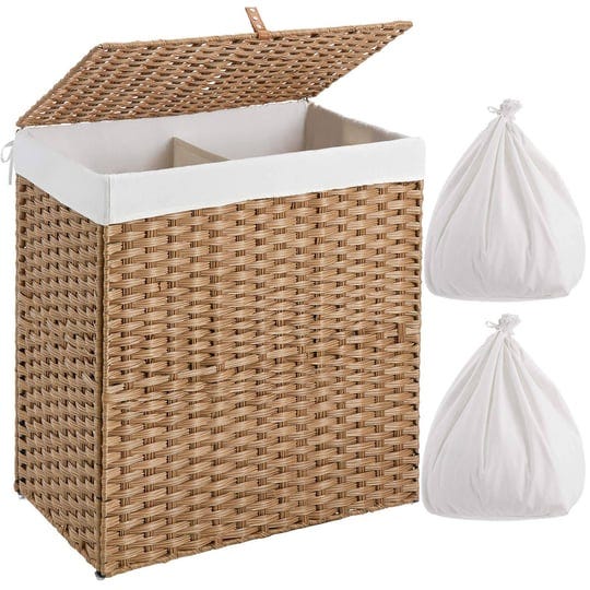 greenstell-laundry-hamper-with-lid-no-install-needed-110l-wicker-laundry-baskets-foldable-2-removabl-1