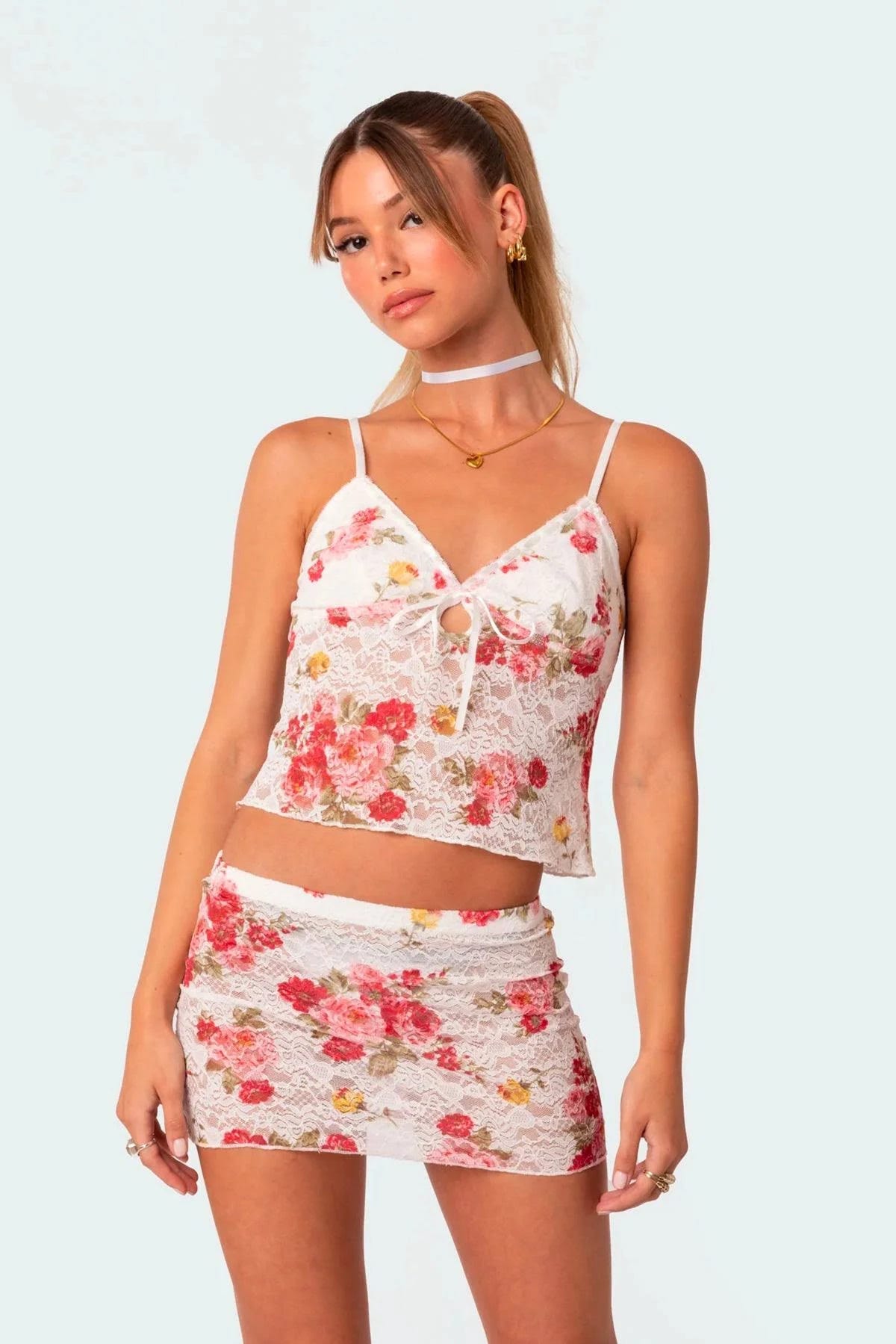 Attractive Floral Sheer Lace Crop Camisole | Image